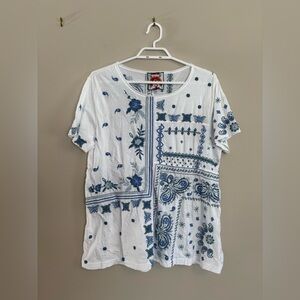 Johnny Was Nico Raw Seam Patchwork Tee size large